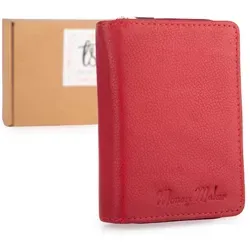 Rot Brieftasche Geldbörse Damen Klein Geldbeutel Frauen Echtes Leder mit Münzfach Zipper Kartenhalter mit RFID Blocker - Rot