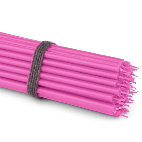 NKlaus 50x Stabkerzen Rosa 16 cm Dünne Paraffinkerzen rußfrei & tropffrei Lange Brenndauer Rosafarbene Kerzen für Feier, Deko & Taufe 36120