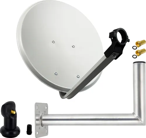 Premium X SAT Anlage 45cm - Hellgrau Satellitenantenne mit Single LNB - SAT-Antenne 45 cm in Hellgrau, pulverbeschichtet und korrosionsgeschützt. Ideal für 1 Teilnehmer, unterstützt 4K Ultra HD und Full-HD. Perfekter Empfang für alle Satelliten.