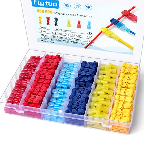 Flytuo 480 Stück Elektrische Steckverbinder Isolierte Kabelschuhe Set Quetschverbinde, Insulated Male Quick Disconnect Spade Terminals Assortment Kit