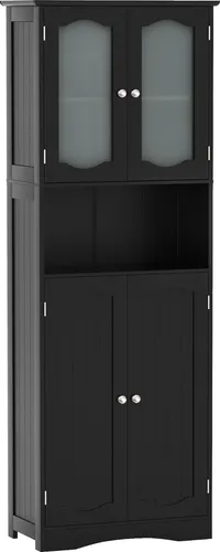GOPLUS Badezimmerschrank 164 cm hoch mit 4 Türen, Schwarz