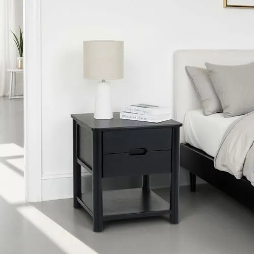 IDIMEX FADRI Nachttisch aus massivem Mangoholz, Schwarz - Beistelltisch mit 2 Schubladen, Nachtschrank mit Ablagefläche, Nachtkästchen im natürlichen Design, Kleine Kommode für Schlafzimmer,