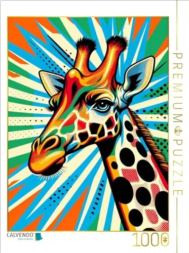 CALVENDO Puzzle Retro Giraffe - Pop Art | 1000 Teile - Klassisches Puzzle mit nostalgischem Giraffen-Motiv im 70er Jahre Stil. Hochwertige Qualität und perfektes Geschenk für die ganze Familie – fördert Konzentration und Wohlbefinden.