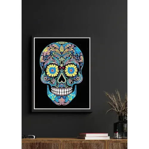 DIAMOND DOTZ - Diamond Painting Neon Totenkopf - Kreativität mit 13-Facettenschliff Strasssteinen für extra Glanz. Neonfarben auf schwarz beflocktem Hintergrund sorgen für einen einzigartigen Look. Komplettset für kreative Stunden!