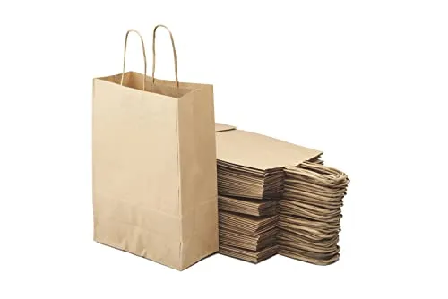 braune Einkaufstaschen aus Kraftpapier mit Griffen – 20 x 10 x 29,2 cm – Einkaufstasche/Geschenkverpackung für Geburtstag, Weihnachten, Hochzeit. 50