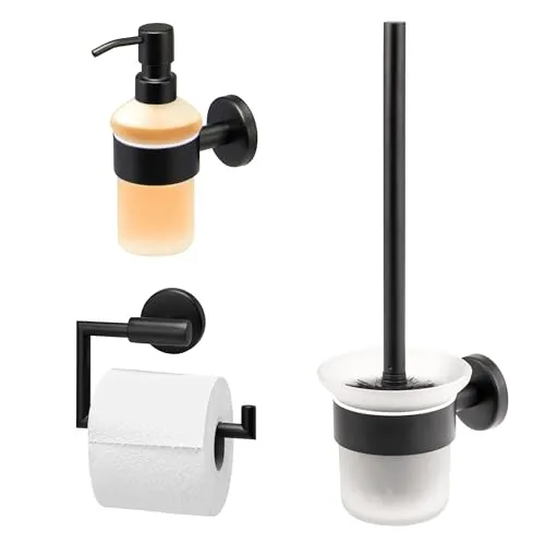 bremermann Badaccessoire-Set PIAZZA BLACK - 3tlg. Edelstahl Set - Elegantes 3-teiliges Badaccessoire-Set PIAZZA BLACK aus hochwertigem, rostfreiem Edelstahl. Modernes Design mit praktischen Funktionen wie wandmontierbarem Toilettenpapierhalter und hygienischer WC-Garnitur für stilvolle Badezimmerlösungen.