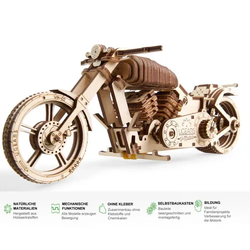 Ugears Holz Modellbau Bike Motorrad VM-02 - 189 Teile - Puzzle aus 189 Teilen für kreatives Modellbauen, ideal für Hobbyisten und ein tolles Geschenk für Technikliebhaber.