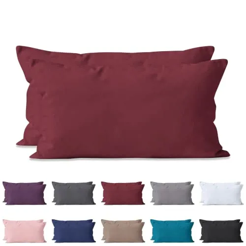 2-er Set Kissenbezug Mikrofaser | Doppelpack Kissenhüllen ca. 95 g/m² | Oeko-TEX®Standard 100 | Dekorative Dekokissen Sofakissen Lendenkissen Wurfkissenbezug mit Reißverschluss | 40x80 cm Bordeaux