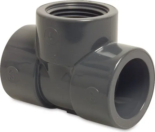 T-stuk PVC 90gr 32 x 1/2 inch x 32 mm (Lm x Bi Dr x Lm) 10 bar