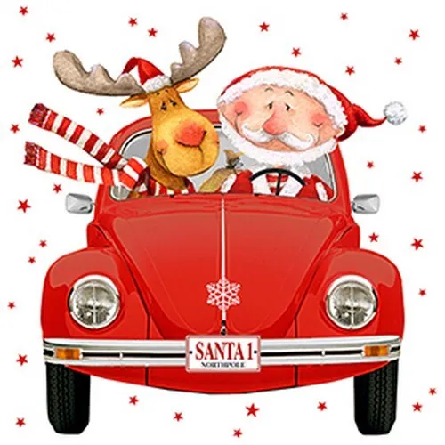 Servietten Santas red Car Santa Elch Lustig Weihnachten Autorot Deko 33x33cm 20