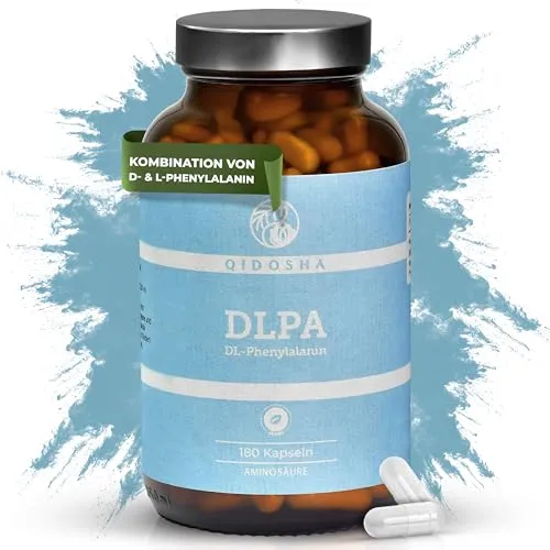 QIDOSHA® DLPA Kapseln, 500mg, 180 Stk im Apothekerglas, DL-Phenylalanin, deutsche Fertigung, vollständig vegan, ohne Füll- oder Zusatzstoffe