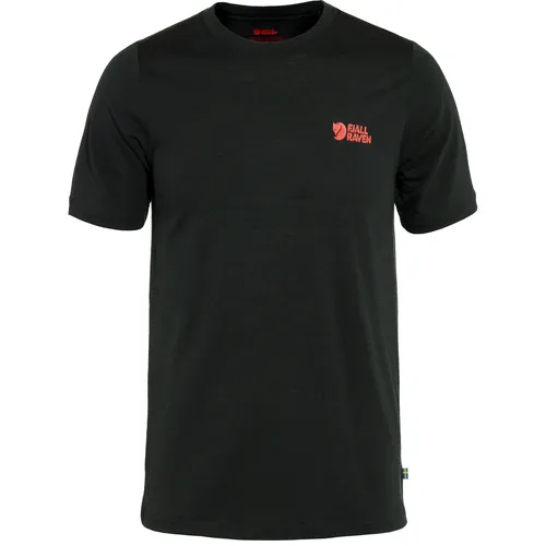 Fjällräven Abisko Wool Logo SS Men Black (L) - T-Shirt aus Merinowolle und Polyester, ideal für mehrtägige Wanderungen. Thermoregulierend und geruchsneutral, perfekt für jedes Wetter.