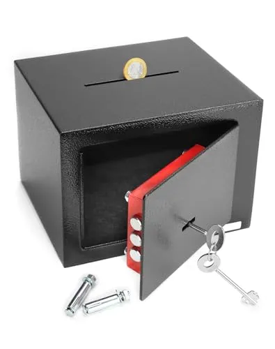 QWORK® Safe Tresor 23 x 17 x 17 cm mit Einwurfschlitz & Triple-Bit Schlüssel