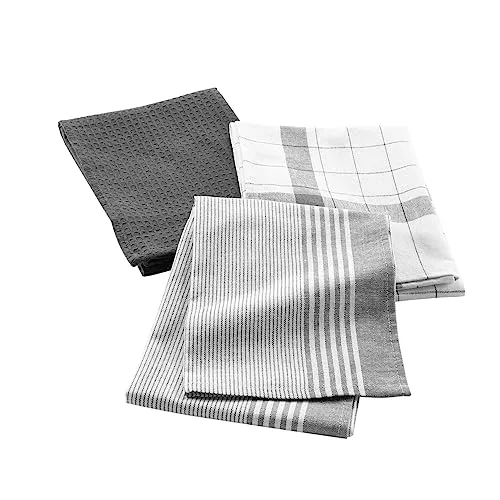 Douceur d'Intérieur Vibrato 3 Geschirrtücher (50 x 70 cm), Anthrazit, gewebte Baumwolle