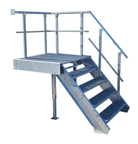 Podesttreppe mit 4 Stufen und Geländer rechts – Stahltreppe für sicheres Steigen - Robuste Stahltreppe mit 4 Stufen und einem stabilen Geländer für sicheren Zugang. Ideal für Höhen zwischen 70-105 cm und mit einer Stufenbreite von 100 cm. Perfekt für den professionellen Einsatz in Werkstätten oder Lagerräumen.