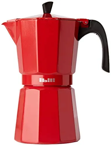 IBILI - Express-Kaffeekocher Bahia Roja, 9 Tassen, Aluminium, Rot - Espressokocher aus Aluminium mit Bakelitgriff, 450 ml für 9 Tassen, BPA-frei und ideal für die traditionelle Zubereitung von italienischem Espresso.