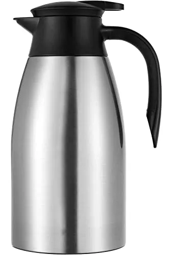 Webao Thermoskannen 2 Liter Isolierkanne aus Edelstahl Kaffeekanne, Quick Tip Verschluss, Doppelwandige Vakuum Kanne für Tee und Kaffee, Silber