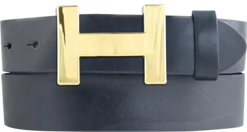 BELTINGER Designer Gürtel HENRY aus Vollrindleder 4 cm | Eleganter Ledergürtel für Damen und Herren 40mm | Gold glänzend | Marine 110cm