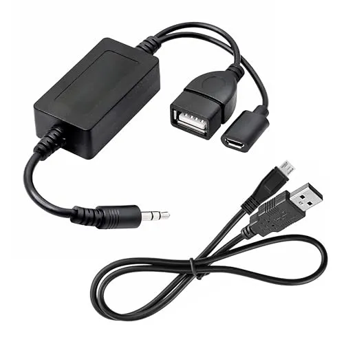 Bolwins P14S 3,5-mm AUX auf USB-A Audiokabel mit Micro-USB Stromversorgung – Inkl. Micro-USB auf USB-A Kabel und integriertem Audio-Decoder für hochwertige Musikwiedergabe von USB-Sticks