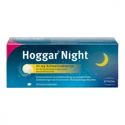 Hoggar Night 25 mg Doxylamin Schlaf-Schmelztabletten - Wasserlösliche Schmelztabletten für eine einfache Einnahme, unterstützen Sie bei gelegentlichen Schlafstörungen und fördern einen erholsamen Schlaf.