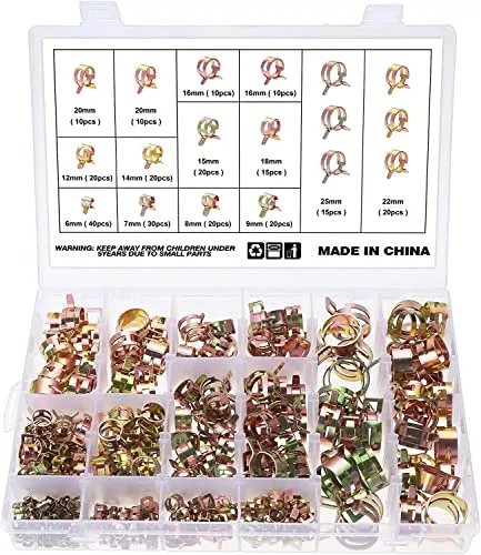 Faankiton 260 Stück Schlauch Federklemmen, 12 Größen 6-25mm Kraftstoffleitung Schlauchschellen Befestigung, Schlauchschellen Set, Kraftstoffleitung Federbandschellen, Rohrschellen Set für Wasserrohr