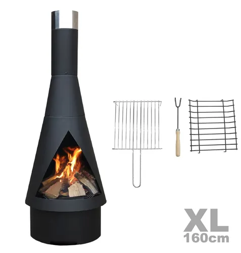 YERD Gartenkamin Denver XL Terrassen Ofen Feuerstelle Grill 160 cm BLACK Edition