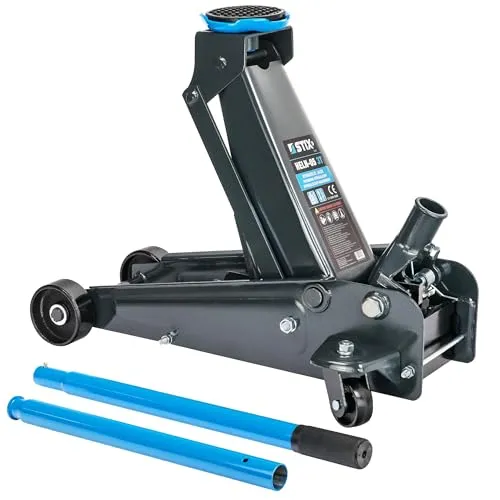 STIX HELN-05 Hydraulischer Wagenheber 3T - Robuste Ausführung, Hubbereich 130-480 mm, Teilbarer Hebel 94 cm, Metallräder, Solider Heber für Garage und Werkstatt