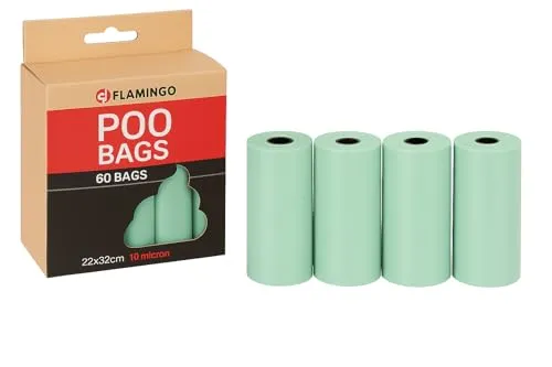 Kotbeutel für Hunde – Hundetüten – 60 Stück – Größe 22x32 cm – Flamingo Pastellgrün