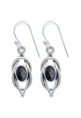 Ohrringe 925 Silber Onyx schwarzer Stein Edelstein Ohrhänger echt Silber Damen Sterling Silber Hänger Geschenk (MOH-142-03)