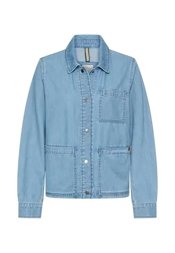 camel active Damen Jeansblazer Hellblau mit Knopfleiste - Stylischer Jeansblazer in Hellblau mit praktischen Taschen und umgeschlagenem Saum für einen modernen Look. Ideal für lässige Outfits, Regular Fit. Perfekt für jede Gelegenheit.