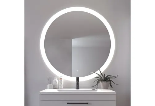 Loevschall Badspiegel Vega Rund - Badspiegel mit dimmbaren LED-Lichtern und Touchpanel, dänisches Design für stilvolle Badezimmergestaltung, Durchmesser 100 cm.