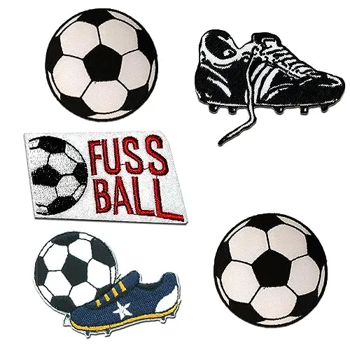 Catch the Patch Fußball Set 5 Stück - (Größe: verschiedene Größen) – Patches & Bügelbilder zum Aufnähen oder Aufbügeln – Für Kleidung, Jacken, Rucksäcke & DIY-Projekte