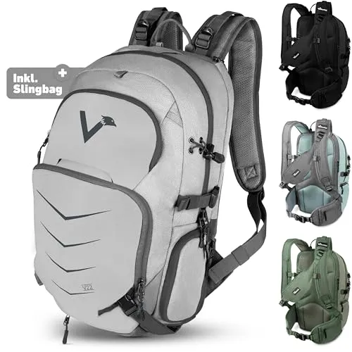 Valkental Hochwertiger & Nachhaltiger Rucksack mit Sling Bag | 22L - Wanderrucksack mit innovativem Fächersystem, erweiterbarem Volumen und verstaubaren Hüftgurten – ideal für Outdoor-Abenteuer und den Alltag.