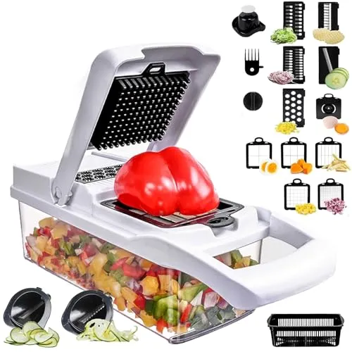 SGAONSN Gemüseschneider Multifunktional, 22 in 1 Küchenhobel, Manueller Gemüseschneider, Schneidet Gemüse in Würfel, Zwiebel, Karotte, Gurke, Tomaten – Hobel für Gemüse und Käse (Weiß)