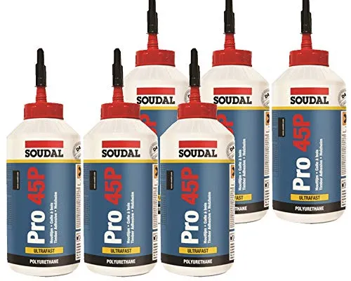 6x Soudal Holzleim Pro 45P PU-Leim wasserfest Polyurethanleim Leim D4 750ml