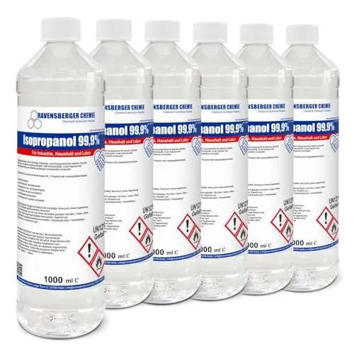 Ravensberger Chemie Isopropanol 99,9% - 1 Liter Reinigungsalkohol - Hochreiner Isopropanol 99,9 % für vielseitige Anwendungen. Ideal zum Reinigen und Entfetten von Oberflächen in Haushalt und Werkstatt. Schnelle Verdunstung und rückstandsfreie Reinigung garantieren beste Ergebnisse.