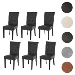 Chesterfield II Esszimmerstuhl 6er-Set, Kunstleder schwarz - Elegante Stühle im Chesterfield-Stil, mit dekorativem Nietenbesatz und bequemer Polsterung für höchsten Sitzkomfort. Ideal für stilvolle Esszimmer.