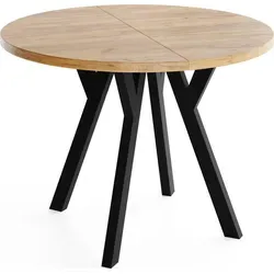 Runder Ausziehbarer Esstisch im Loft-Stil – Verlängerbarer Tisch mit Schwarzen Holzbeinen – Platzsparender Esstisch für Wohnzimmer – Eiche ... - Braun