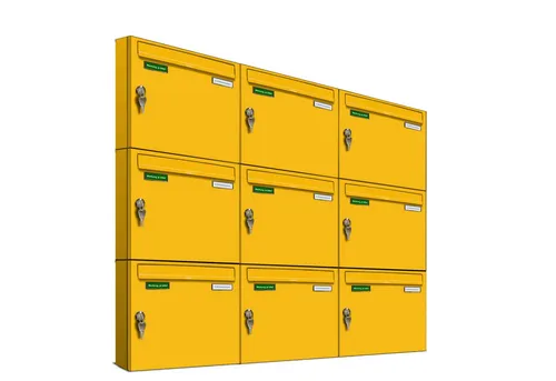 AL Briefkastensysteme Wandbriefkasten 9 Fach Basic Briefkasten A4 in RAL Farbe Signal Gelb wetterfest