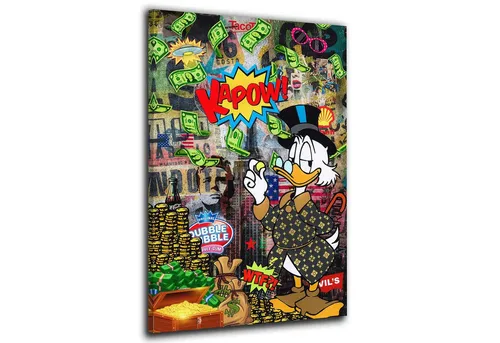 Artedinoi Leinwandbild Comic Duck Geldregen Kapow! Wandbild Leinwandbild Kunstdruck XL Wandde