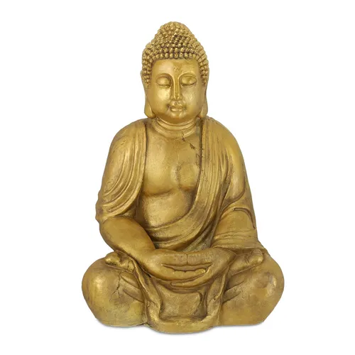 Relaxdays XL Buddha Figur Garten, wetterfest - Gartenstatuen: Wetterfeste und frostsichere Buddha Figur für Garten, Balkon oder Terrasse - Schafft asiatisches Flair und Ruhe mit einer Höhe von 70 cm.
