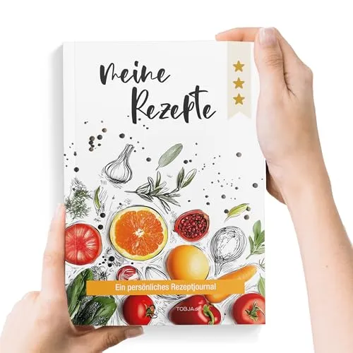 TOBJA Rezeptbuch zum Selberschreiben DIN A5 „Meine Rezepte – Marktfrisch“ | 92 Seiten | Platz für 87 Lieblingsrezepte | Softcover mit Leseband & Buchklappen | Persönliches Kochbuch