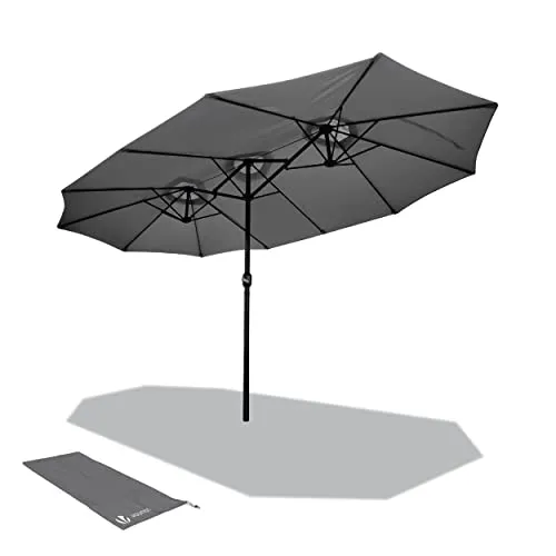 VOUNOT Doppelsonnenschirm mit Handkurbel, 460 x 270 cm, Grau - Sonnenschirm mit UV-Schutz 30+, stabiler Aluminiumrahmen und einfache Handhabung durch Kurbel – ideal für Garten, Terrasse und Strand.