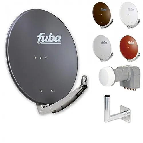 Fuba Digital HDTV Sat-Anlage 4 Teilnehmer | DAA 780 Premium Aluminium Sat-Antenne in Wunschfarbe + DEK 416 Quad LNB + DAZ Winkelwandhalter