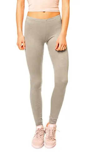 Easy Young Fashion - Damen Basic Leggings in Matt oder Glanz-Optik - atmungsaktive weiche Lange Hose LG08 - Taupe