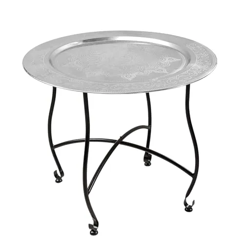 riess-ambiente Couchtisch MARRAKESCH Ø60cm silber - Eleganter Wohnzimmertisch aus Metall mit abnehmbarem Tablett, ideal für orientalisches Flair in Ihrem Zuhause. Pflegeleicht und handgefertigt, perfekt für entspannte Teestunden.