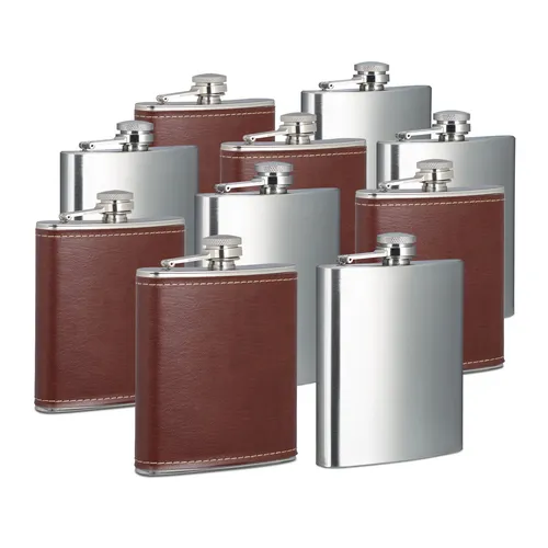 Flachmann Taschenflasche Edelstahl Kunstleder – 5 Stück von Relaxdays