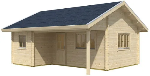 Blockbohlenhaus SKAN HOLZ Ontario Basishaus - Gartenhaus mit Satteldach und Fußboden, ideal für Gartenprojekte und vielseitige Nutzung im Freien.
