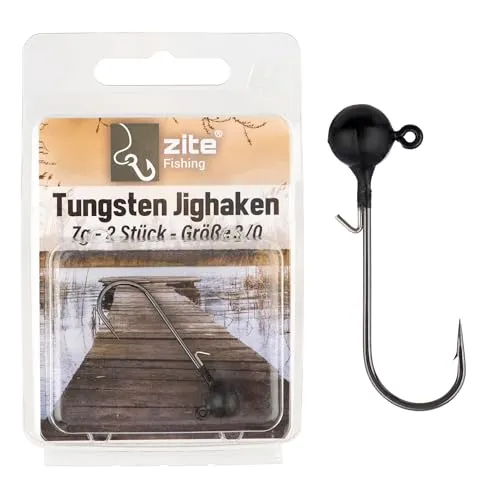 Zite Fishing Tungsten Jighaken Set | Bleifrei Jigköpfe mit Angelhaken 1/0-5/0 Matt-Schwarz | Ultrascharfe Jigheads Haken Barsch & Zander Angeln | Gummiköder Haken mit Angelgewicht (3/0 7,2g)