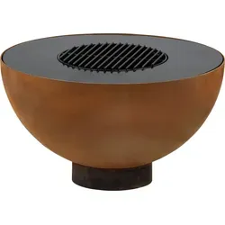 BBQ-Toro Feuerschale mit Grill Ø 60 cm - Grill und Feuerstelle in einem, ideal für Gartenpartys. Die Rostoptik fügt sich perfekt in jede Umgebung ein und bietet dank 60 cm Durchmesser viel Platz für Holz oder Kohlen.